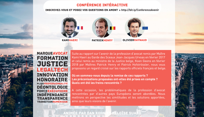 A partir de 17h, retrouvez Patrick Henry à l'EFB - Paris pour la conférence " Avenir et profession de l'avocat " ! 